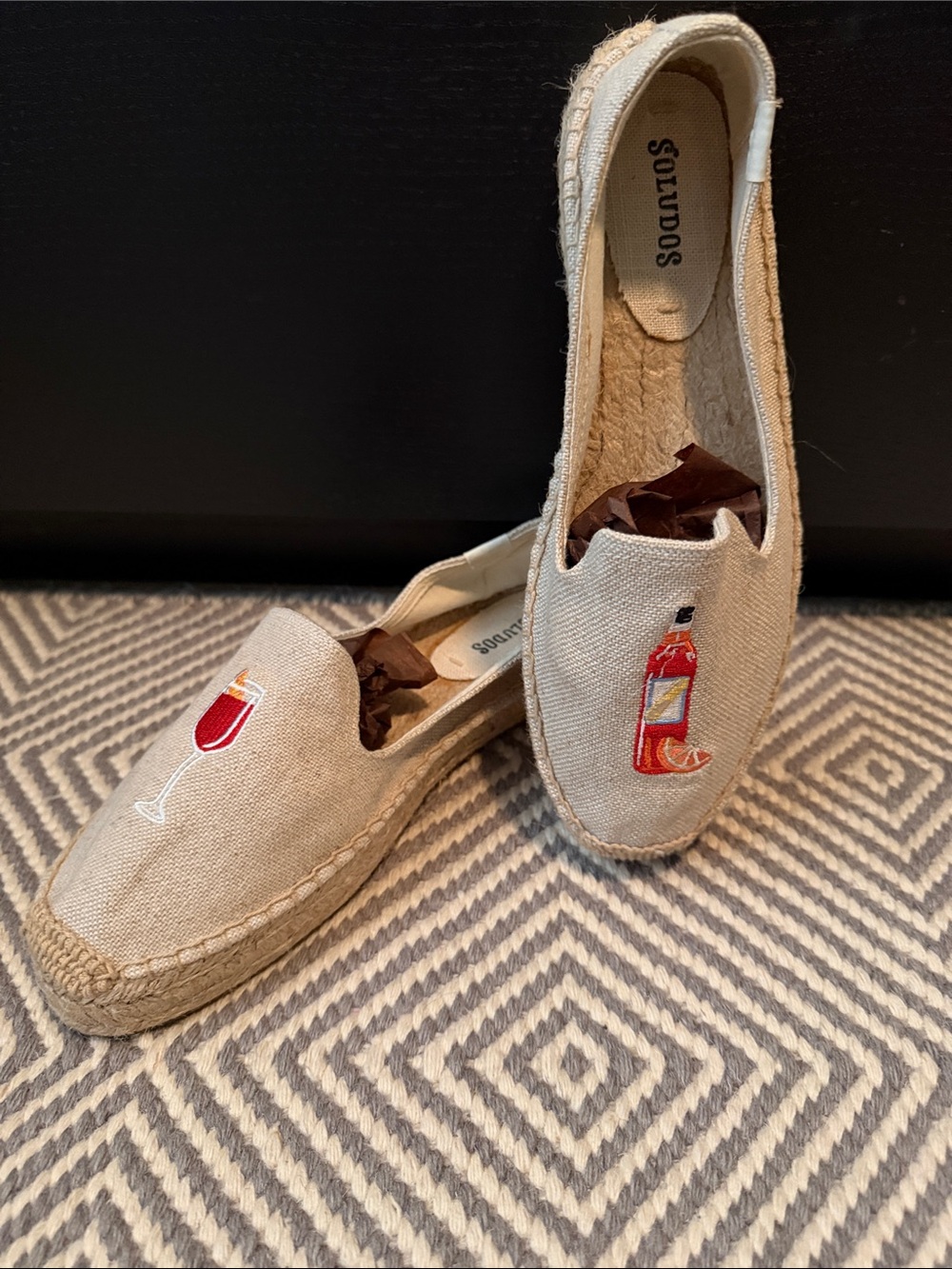 Soludos Natural Canvas Espadrilles with Red Cocktail Embroidery